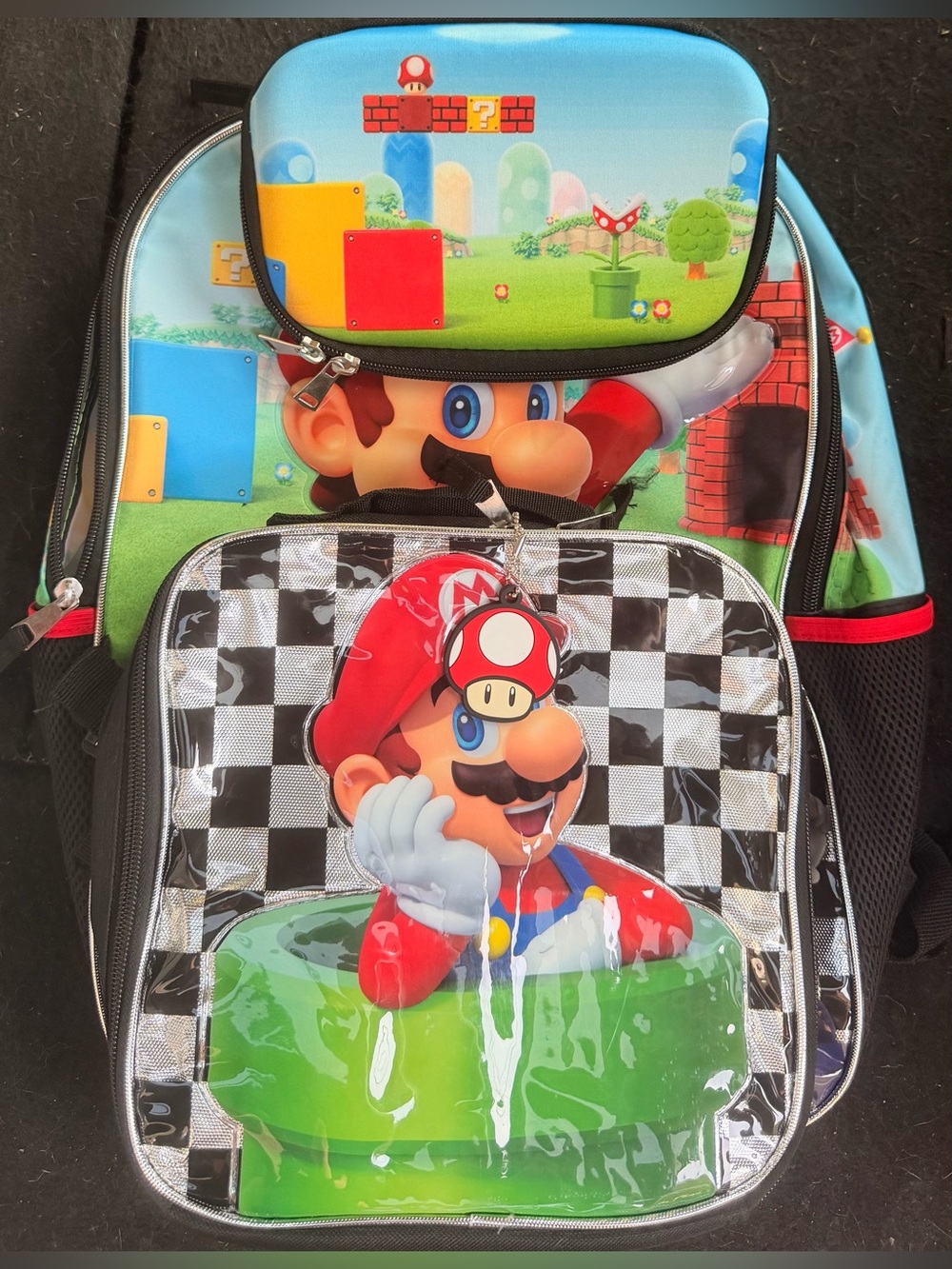 Super Mario Kids Backpack - Red/Blue Green Graphic